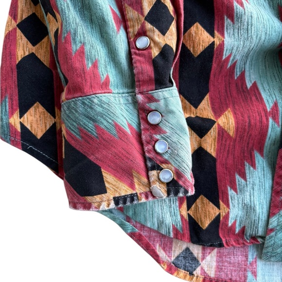 Vintage 70s/80s Rancher Aztec Pearl Snap Shirt Mens Large Tall - Picture 4 of 10